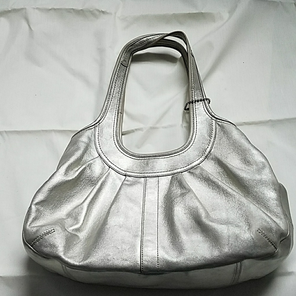 Silver leather coach bag